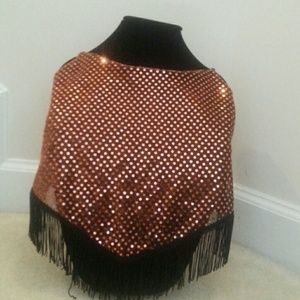 Orange Sequin and Black Fringe Top